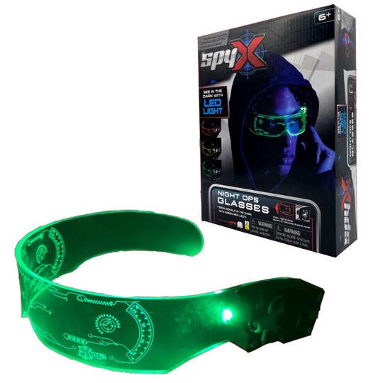 SpyX; SpyX Night Ops Glasses - Hi-Tech Spy Toy Gadget for Spy Kids Night Mission. Dual LED Lights: White Spotlight & 3-Color Silent Signal Lights. Mission Graphics Etched Into Surface; Category:Active Play; Image:1